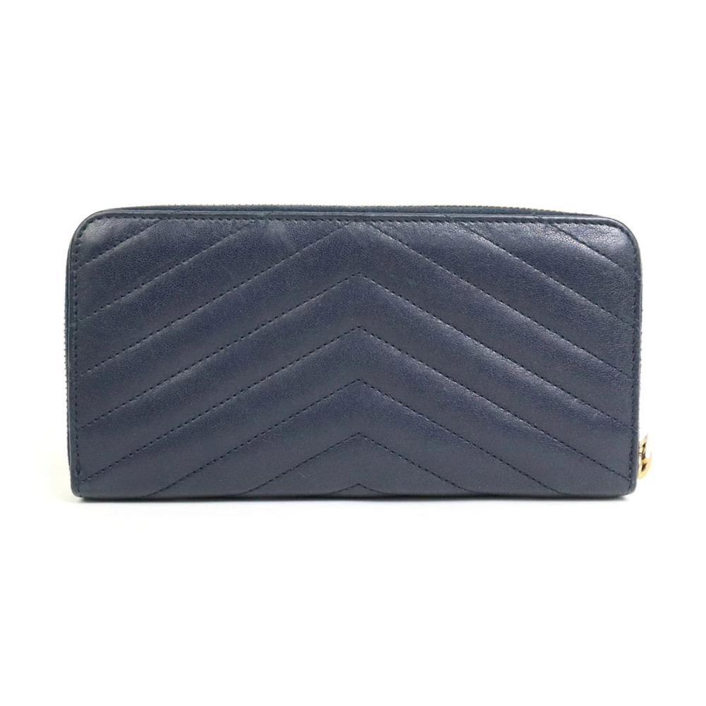 Saint Laurent zipper long wallet round Blue leather Navy Blue
